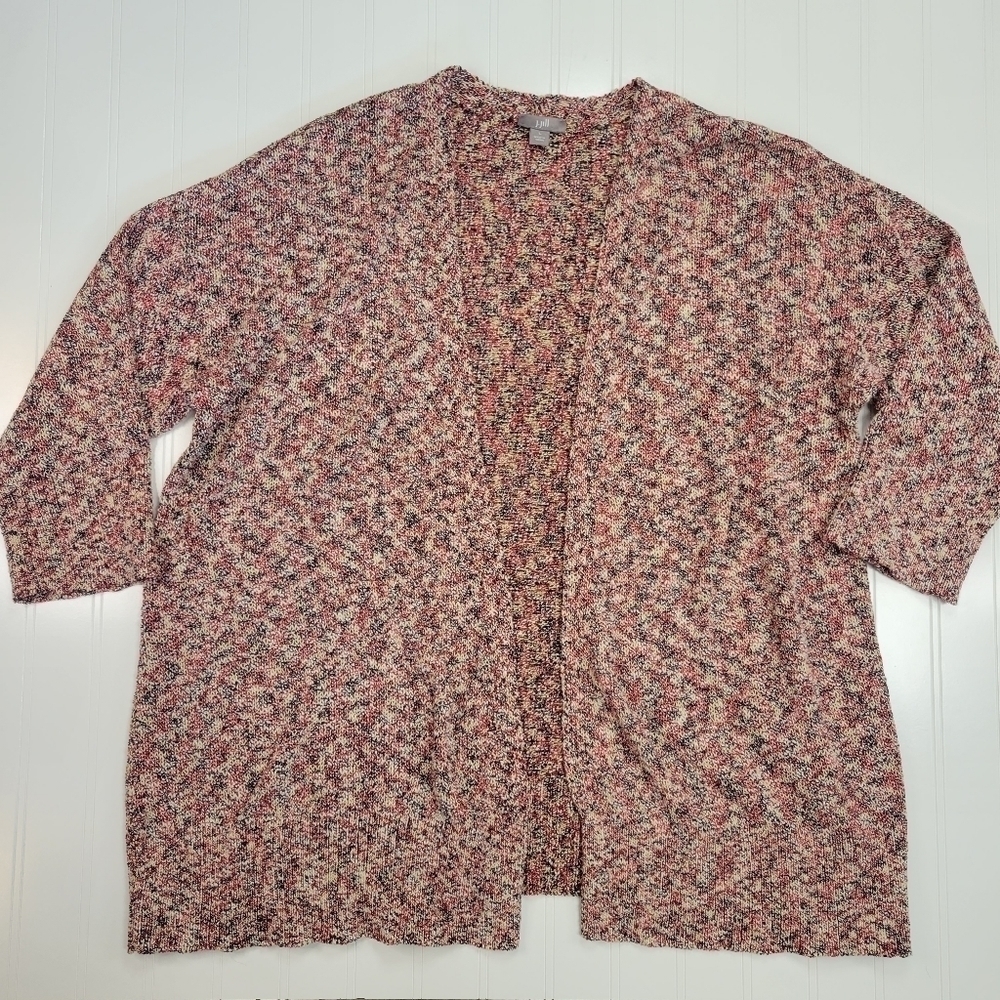 J. Jill 3/4 Sleeve Marled Cotton Blend Open Front Cardigan Sweater Size Large
